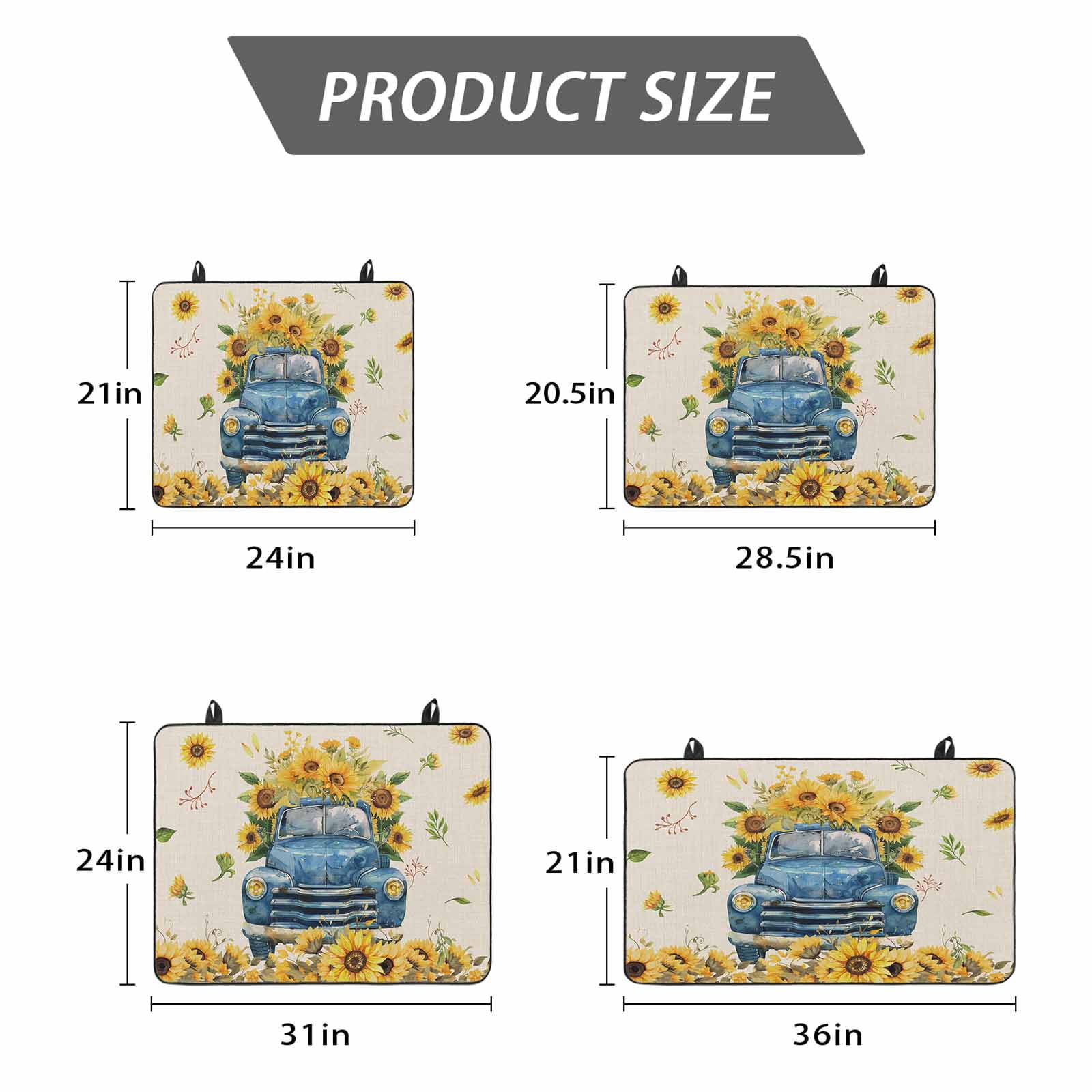 Sunflower Stove Top Cover for Electric Stove, Heat-proof & Non Slip Glass Top Stove Cover Protector, Watercolor Summer Floral Truck Vintage Kitchen Flat Cooktop Rubber Mat 31x24 Inches