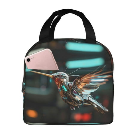 Insulated Lunch Bag for Women Men - Futuristic Robot Hummingbird Leakproof Cooler Lunch Box for Women Men  Lunch Tote Bags for Work School Picnic Travel