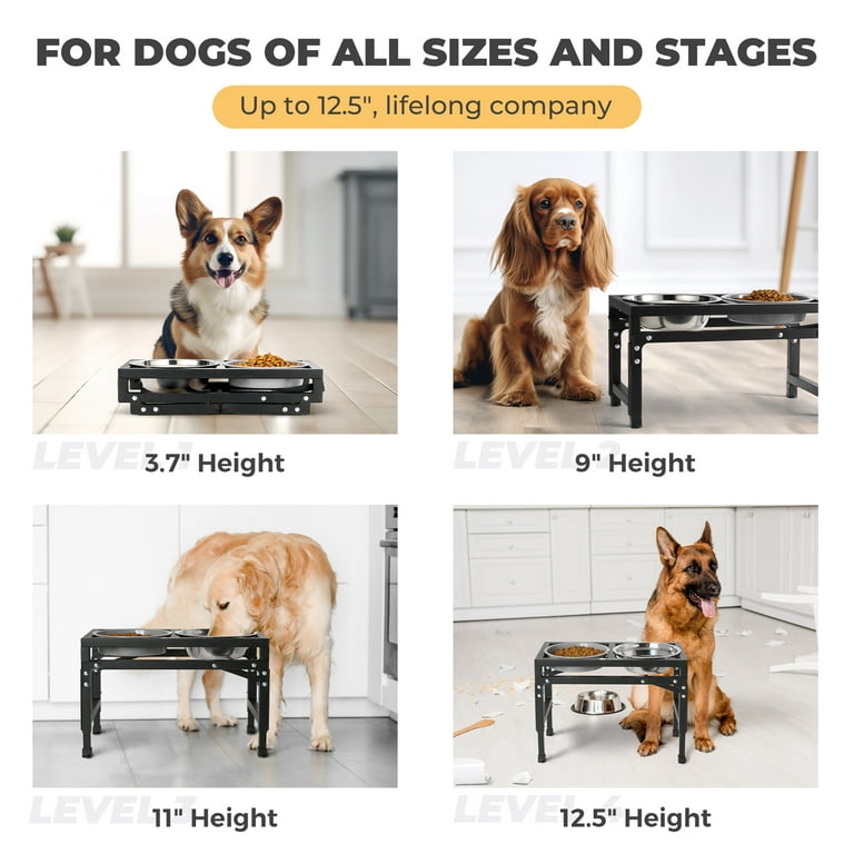 Veehoo Adjustable Elevated Dog Bowls, Raised Dog Dish Stand with 2