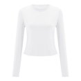 thumbnail image 4 of Bibifish Womens Cropped T-Shirt Long Sleeve Slim Fitted Tee Stretchy Soft Crew Neck Layering Top Fall Undershirt, 4 of 8