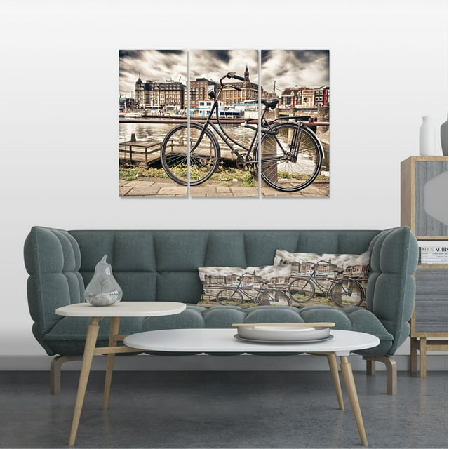 Bike Over Bridge in Amsterdam - Cityscape Photo Canvas Print