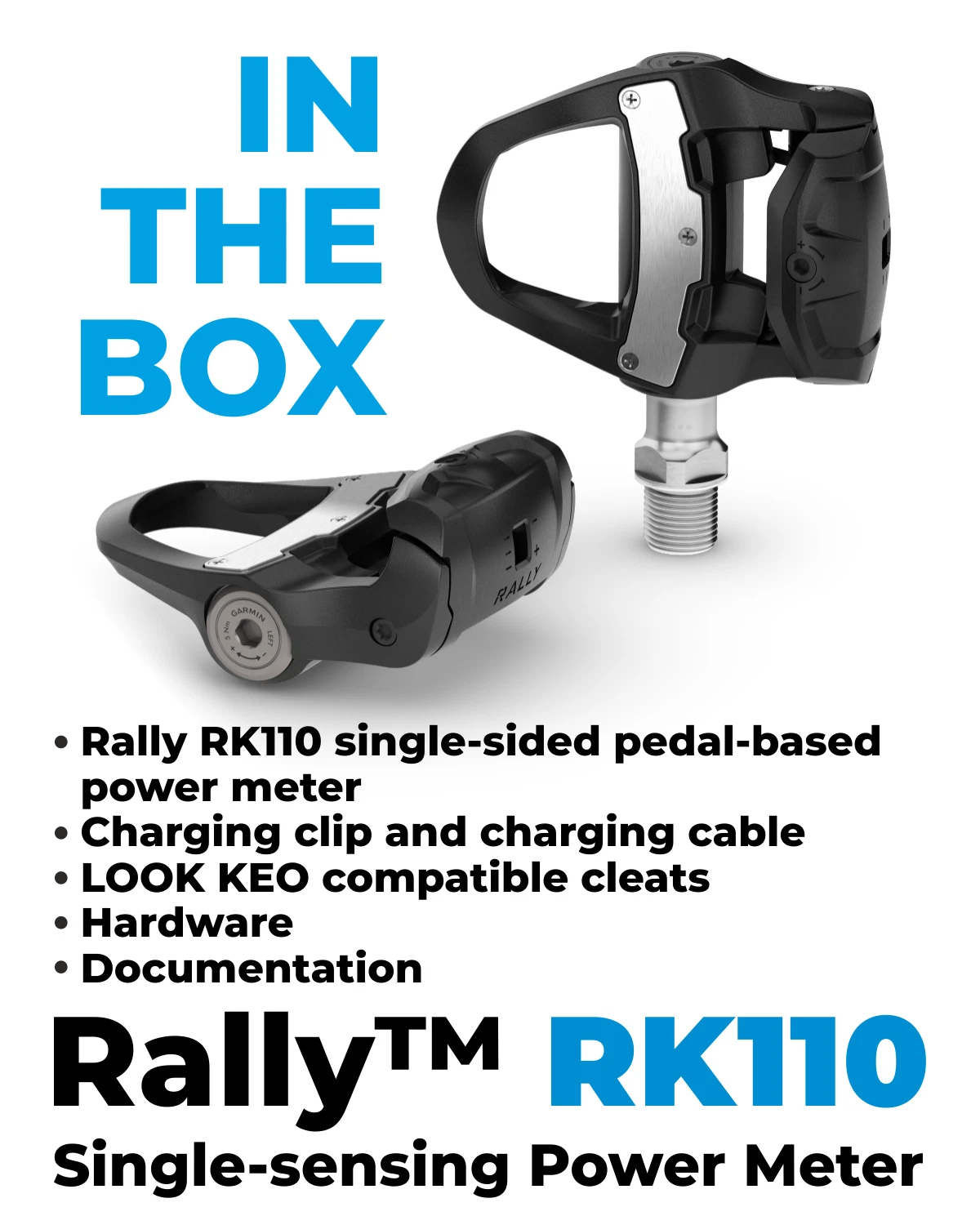 Garmin Rally RK110 Single-Sensing Road Power Meter Pedals – LOOK KEO, Upgradeable, Rechargeable 90h