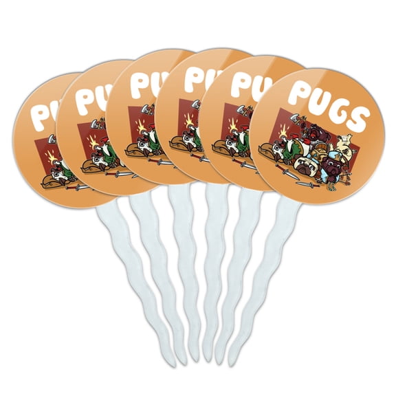 PUGS Games RPG Pickup Groups LFG Rogue Wizard Warrior Ranger 2 Cupcake Picks Toppers Decoration Set of 6