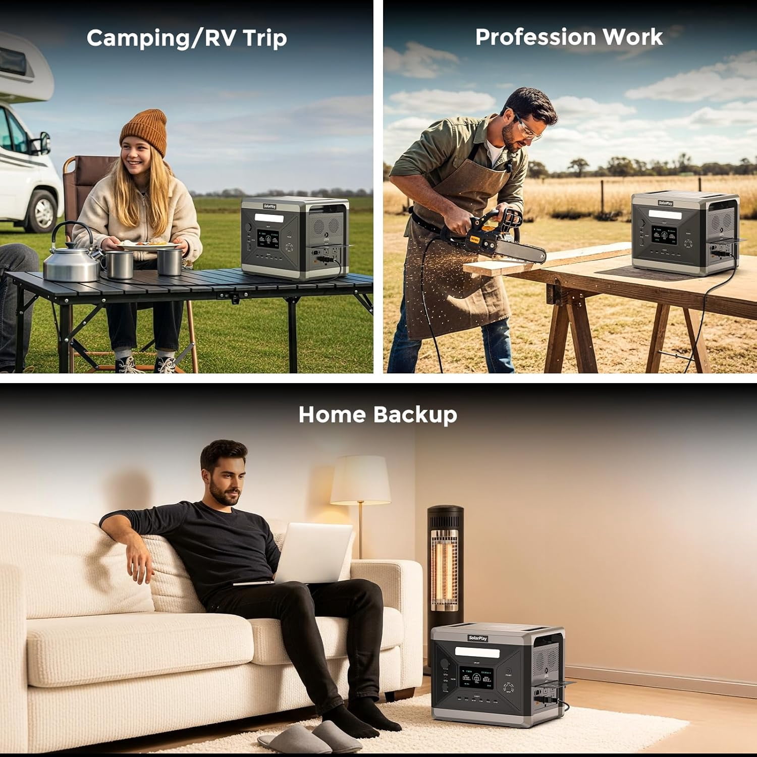 Clearance! Solarplay Q2501 Portable Power Station 2400W Peak 4800W, 2160Wh LiFePO4 Battery, 1.5H Fast Charging, 4 AC Outlets for Home & Outdoor Use