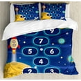 thumbnail image 1 of Kid's Activity King Size Duvet Cover Set, Children Activity Hopscotch Game in Space Science Fiction Themed Cartoon, Decorative 3 Piece Bedding Set with 2 Pillow Shams, Multicolor, by Ambesonne, 1 of 3