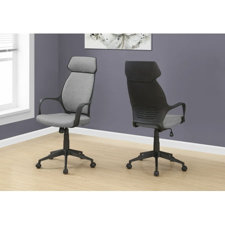 UPC: 0680796010690 | Office Chair – Executive / Fixed Armrests / Padded Backrest – Adjustable Height – Grey Microfiber / Black