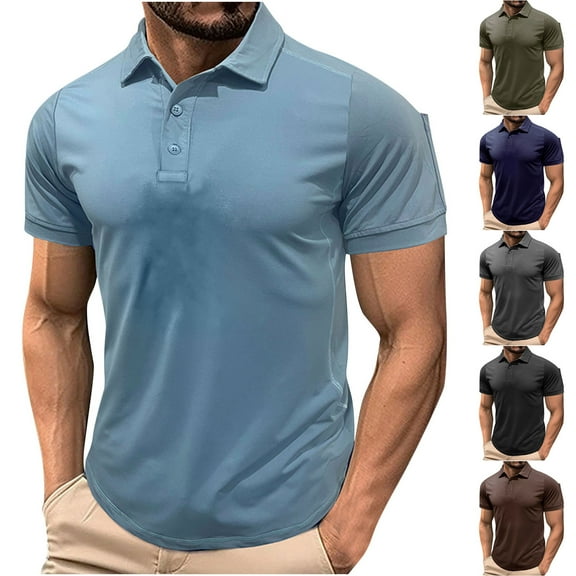 Hinvhai Men's Casual Polo Shirts Short Sleeve Classic Basic Tee Button Collar Shirt Summer Golf T-Shirt Sky Blue 10(XL)