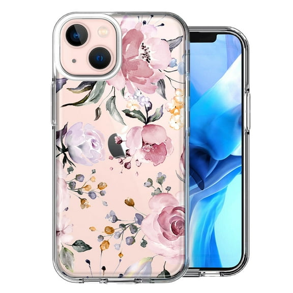 MUNDAZE Case for Apple iPhone 15 Hybrid Shockproof Slim Hard Soft TPU Shell Heavy Duty Protective Phone Cover - Soft Pastel Spring Floral Flowers Blush Lavender