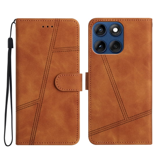 Allytechgroup Wallet Case for Motorola Moto G 5G 2025, Stylish PU Leather Flip Cover Stand with Cards Slots Hand Strap for Women Men, Brown