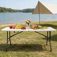 thumbnail image 2 of 6 Feet  Folding Table, Portable Half-Fold Design with Handles, Heavy Duty Plastic Top & Metal Frame, for Party, Dining, Wedding, Events, Picnic Indoor, Outdoor, Camping, Utility, Folding, 2 of 8