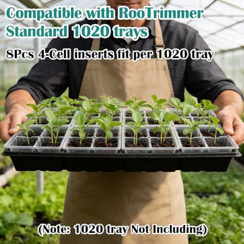 RibRave 40 Pack Reusable 4-Cell Seed Starter Trays with Large Drainage Holes - Clear Transparent Trays for Root Growth Monitoring, Avoids Overwatering, Easy Transplant, Fits Standard 1020 Trays