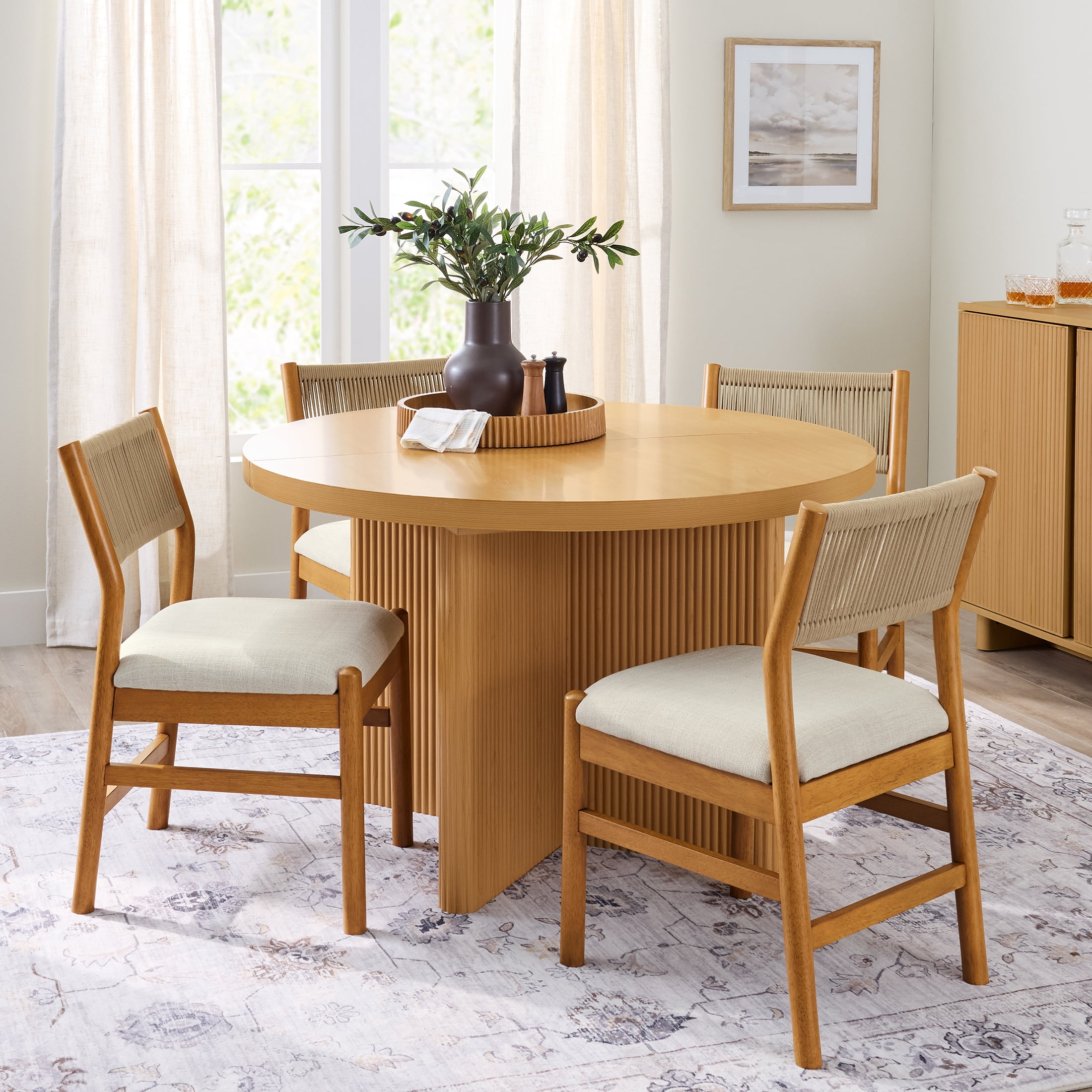 Better Homes & Gardens Lillian Fluted Dining Chairs Set of 2, Light Honey and Cream Upholstery