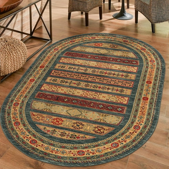 Unique Loom Fars Collection Area Rug - Pasadena (8' x 10' Oval Blue/Light Blue)