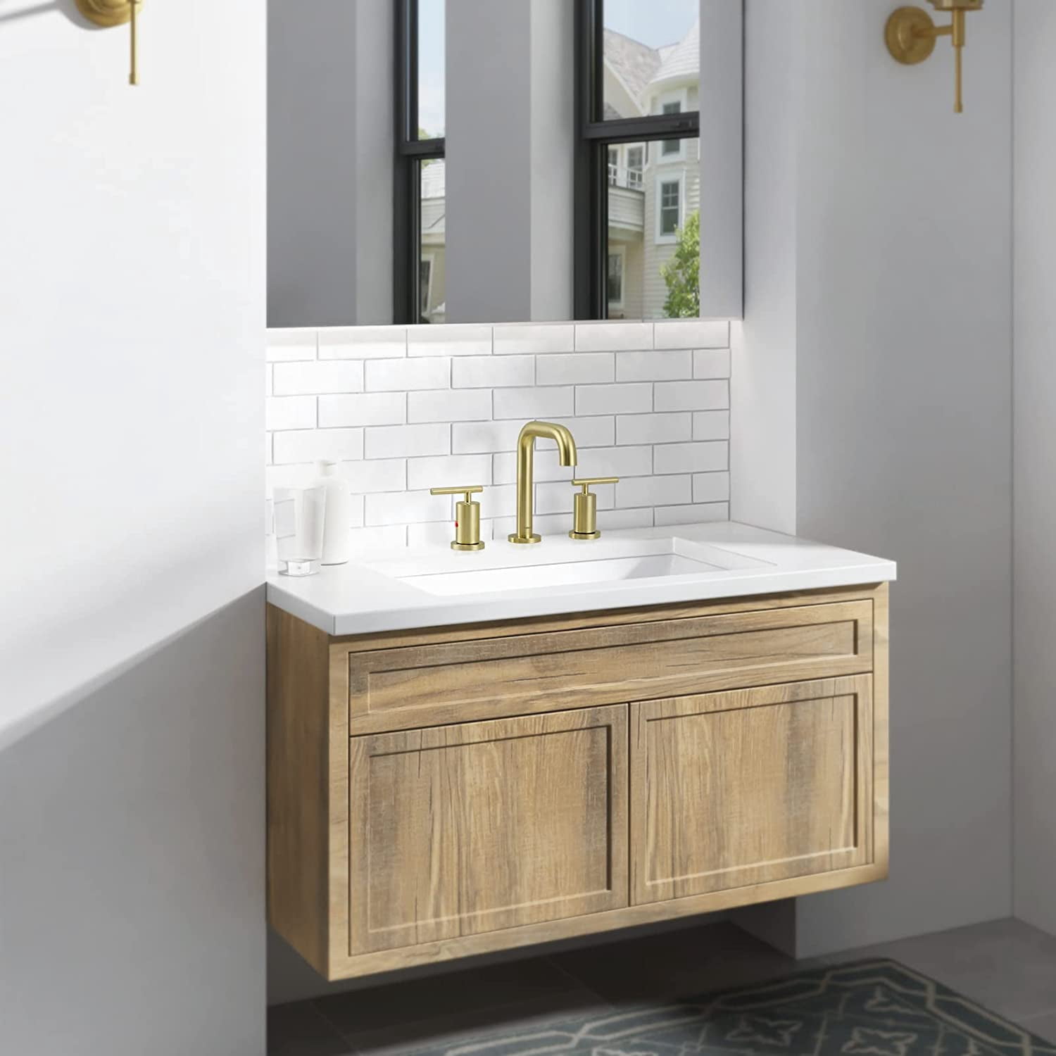 PARLOS 8 Inch Polished Chrome Widespread Bathroom Sink Faucet for 3 Hole Vanity with cUPC Faucet Supply Lines,Brushed Gold