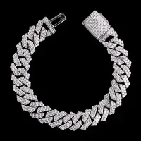 10mm Solid 925 Sterling Silver Hip Hop Moissanite Cuban Link Chain Silver Plated 7 Inches Bracelets for Party or Gift