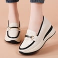 thumbnail image 2 of Women's Slip On Platform Wedge Loafers Lightweight Leather Wide Toe Box Tennis Shoes Comfortable Walking Sneakers Black Size 7.5, 2 of 5