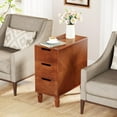 thumbnail image 4 of Tribesigns Solid Wood End Table, Fully Assembled Narrow Side Table with 3 Deep Drawers, Slim Nightstand Bedside Tables for Living Room, Bedroom, Small Spaces,No Assembly Required, Brown, 4 of 8