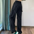 thumbnail image 6 of Lenpel Cargo Pants for Women High Waisted Wide Leg Drawstring Lounge Pants Trendy Streetwear Trousers with Pockets, 6 of 7