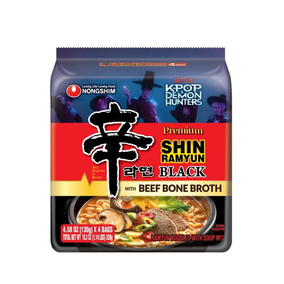 Nongshim Spicy Pot-au-feu Flavor Shin Black Noodle Soup, 4.58 oz, (Pack of 4)