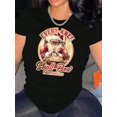 thumbnail image 1 of Women'S Christmas Santa Graphic Print T-Shirt, Casual Crew Neck Short Sleeve Tee, Polyester Knit Fabric with Medium Stretch, Festive Holiday Top for All Seasons, 1 of 6