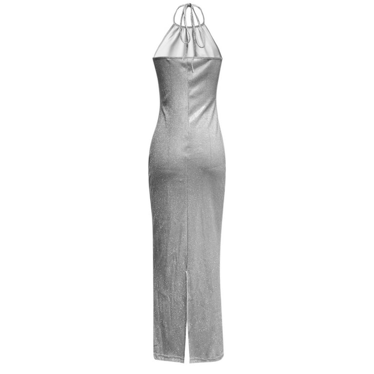 CAICJ98 Formal Dresses for Women 2023 Women Bra V Neck Off Shoulder  Backless Floor Length Sequin Evening Maxi Dress Beige,XL 