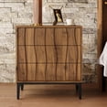 thumbnail image 4 of Mid-Century Modern Nightstand with 3 Drawers, 24" Walnut Bedside Table with Sculpted Wave Fronts for Bedroom or Living Room, 4 of 9