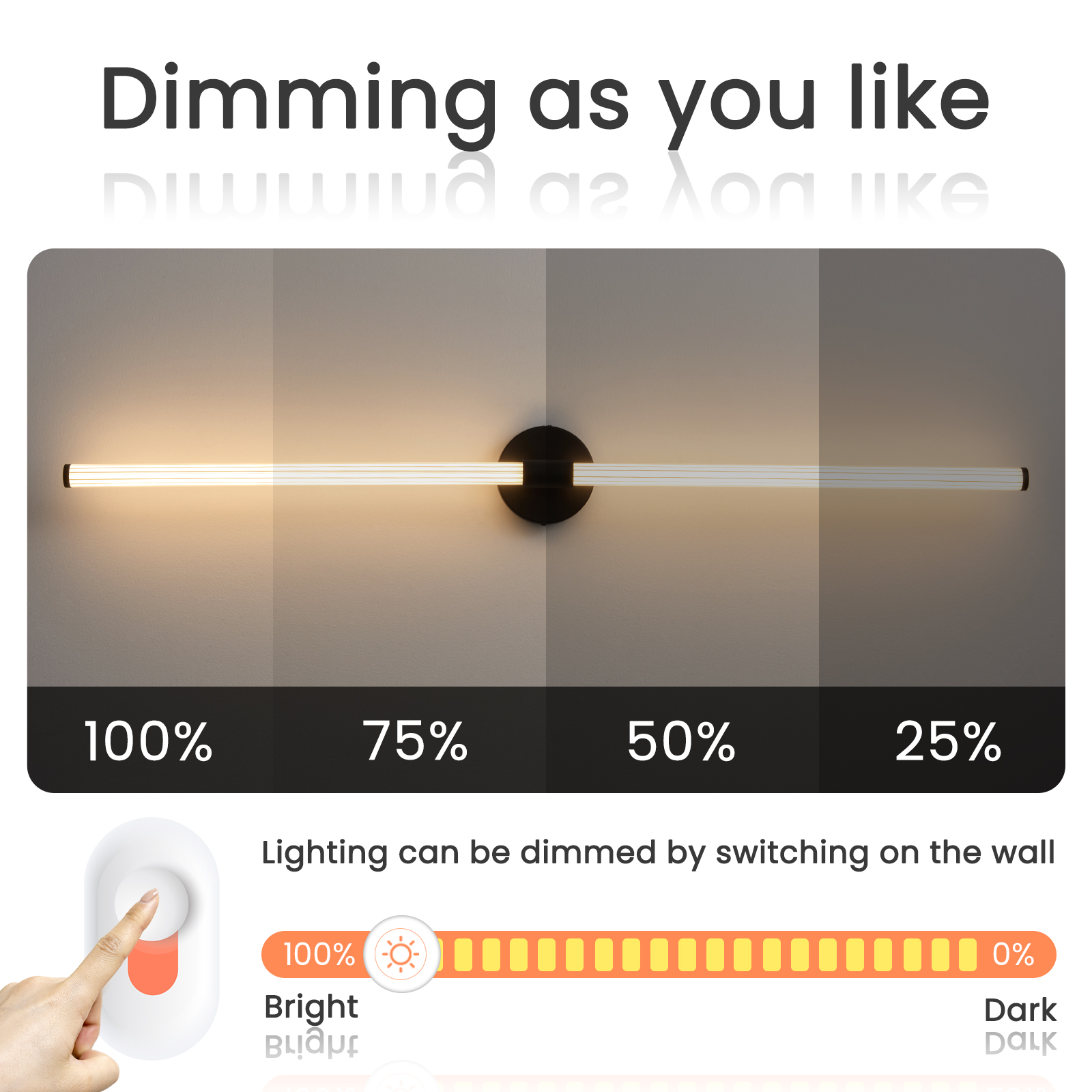 Deyidn 48.9 inch Black Modern Wall Sconce, Dimmable LED Light Bar for Mirror, Dresser, or Vanity