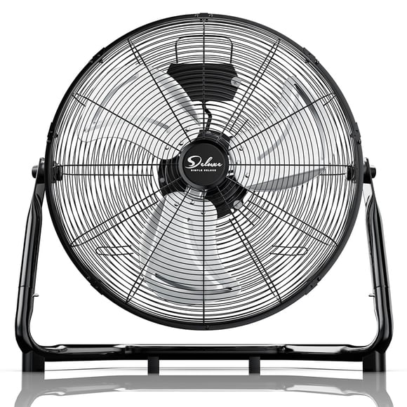 Simple Deluxe Ventilador de piso industrial de metal resistente de alta velocidad, 20 pulgadas, 3 velocidades, para almacén, taller, fábrica y sótano, negro, 1 paquete