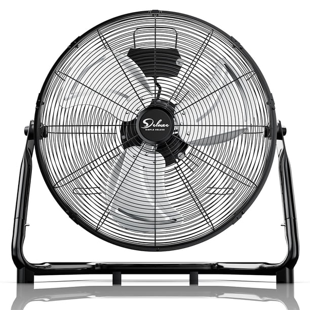 Simple Deluxe Ventilador de piso industrial de metal resistente de alta velocidad, 20 pulgadas, 3 velocidades, para almacén, taller, fábrica y sótano, negro, 1 paquete