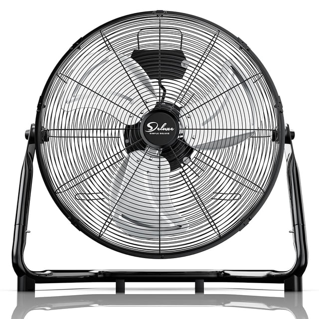 Simple Deluxe Ventilador de piso industrial de metal resistente de alta velocidad, 20 pulgadas, 3 velocidades, para almacén, taller, fábrica y sótano, negro, 1 paquete
