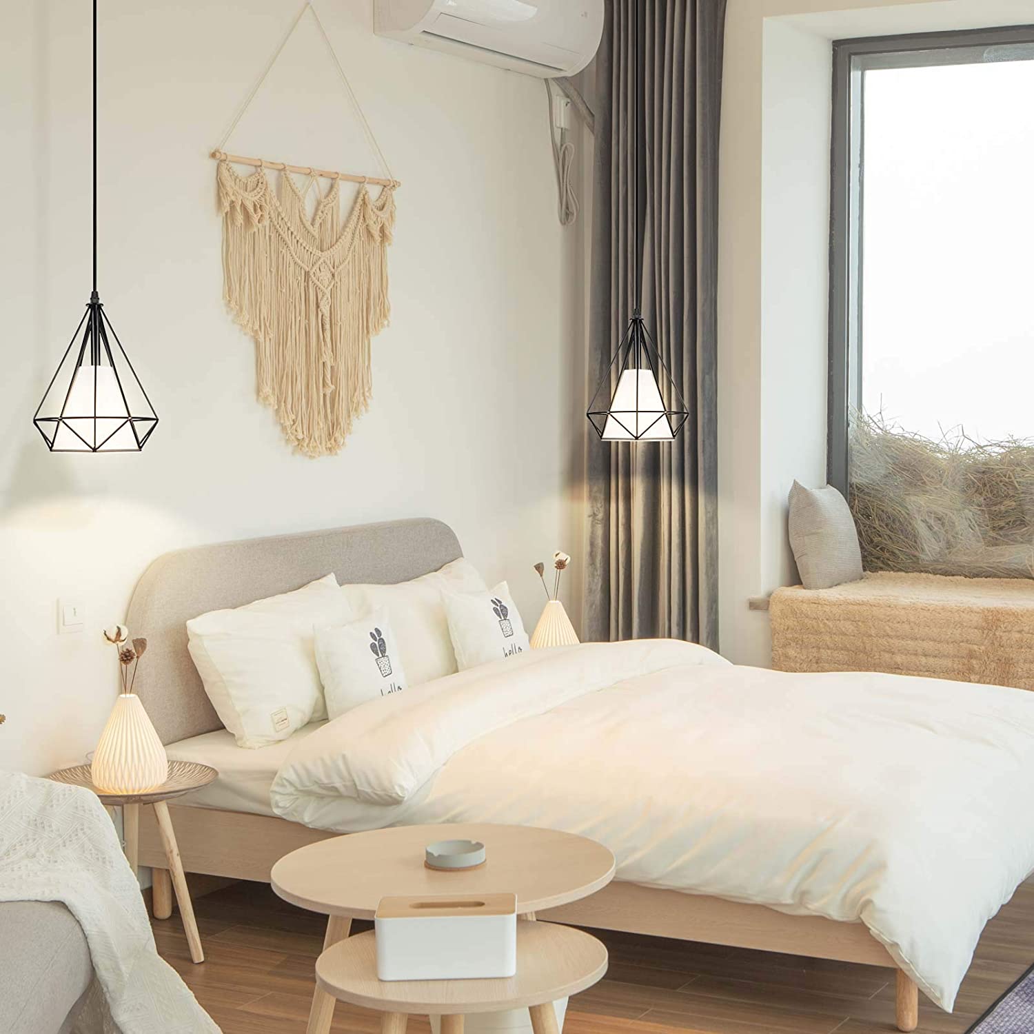 Industrial Plug-in Pendant Light Vintage Hanging Ceiling Lighting E26 Chandeliers Fixture with Metal Fabric Cage Shape On/Off Switch for Kitchen Island Dining Room Hallway Farmhouse