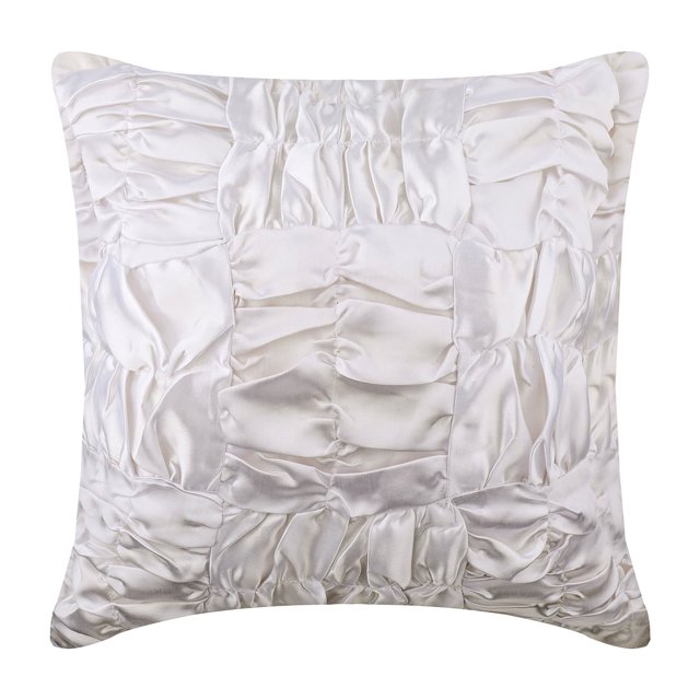 Cojín decorativo blanco, funda de cojín moderna de patchwork, 30 x 30 cm (12 x 12 pulgadas), fundas de cojín cuadradas de satén, funda de cojín blanca fruncida, color liso - Blanco de ensueño