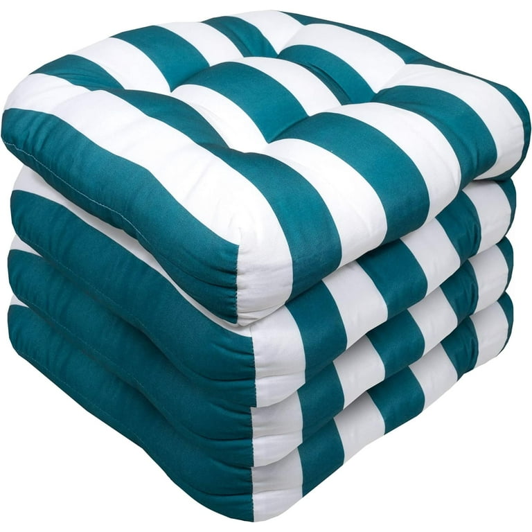 Sweet Home Collection 19 x 19 Green and White Striped Square Chair Outdoor Seating Cushions 4 Pack