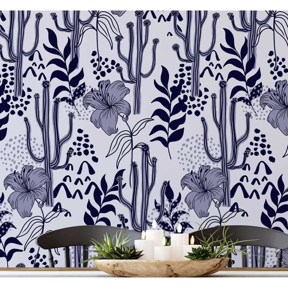 S4Sassy Peel & Stick Vinyl Wallpaper, Chic Botanical Cactus Floral Wallpaper Contact Paper Waterproof - Purple, 25"x60", Removable Wall Covering for Bedrooms & Living Areas, Renter Spaces, Cabinets