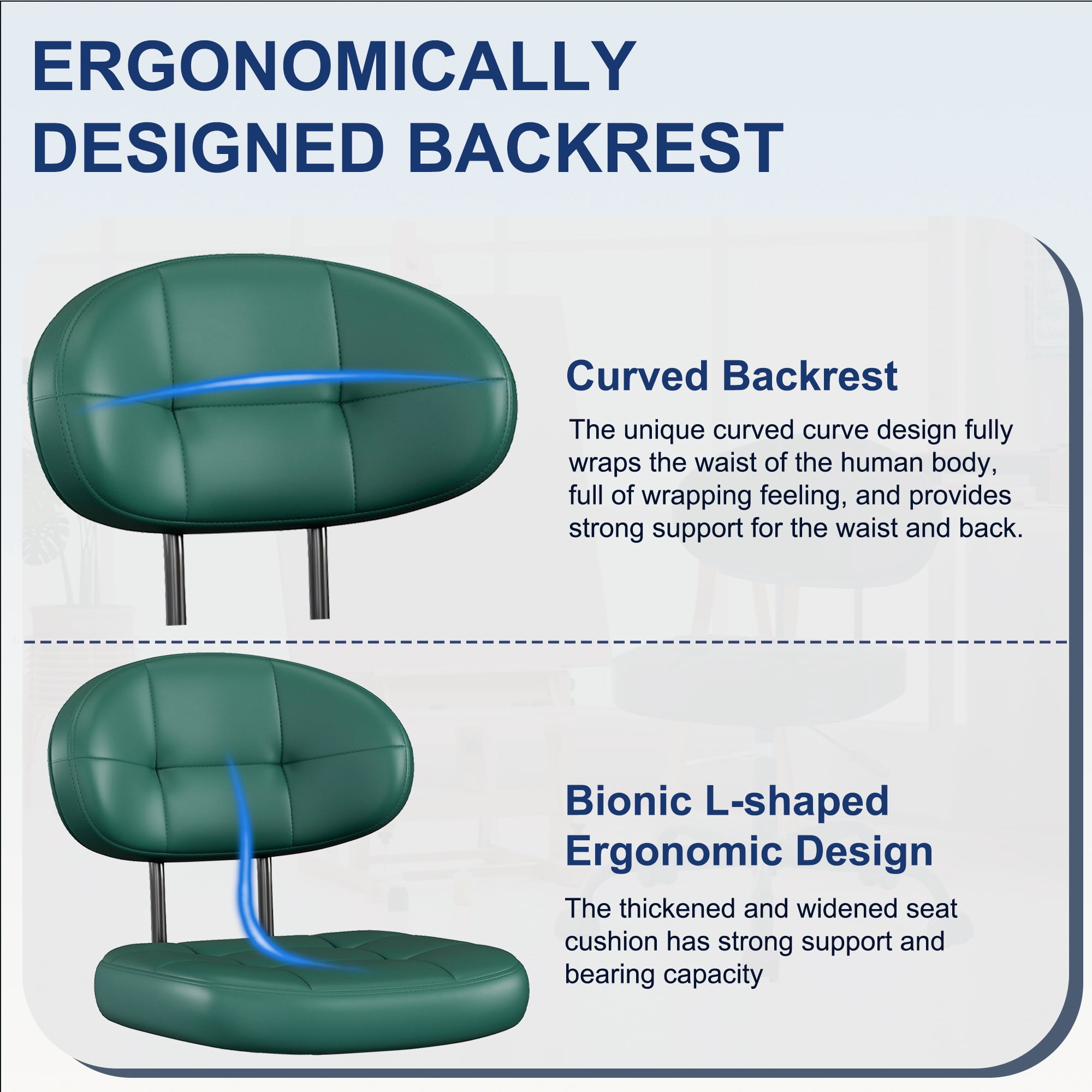 Misolant Vanity Chair with back, Small Armless Cute office Chair with wheels and Lumbar support, Comfy PU Leather Desk Computer Chairs with Adjustable Height, 360°Swivel for Home Bedroom Office
