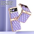 thumbnail image 5 of MonsDirect for 6.7 inch Samsung Galaxy Z Flip 3 5G 2021 Case, Hinge Protection Plating Frame Hard PC Shell PU Leather Cover Durable Shockproof with Finger Ring Stand Holder for Galaxy Z Flip 3, Purple, 5 of 7