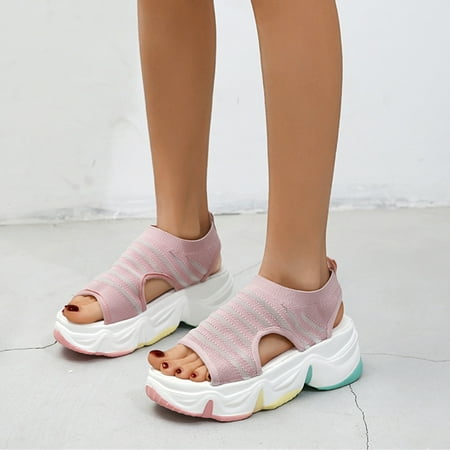 

Cathalem Bow Flat Sandals for Women Ladies Fashion Color Blocking Breathable Knitted Open Toe Womens Sandals Size 8 Double Wide Pink 8