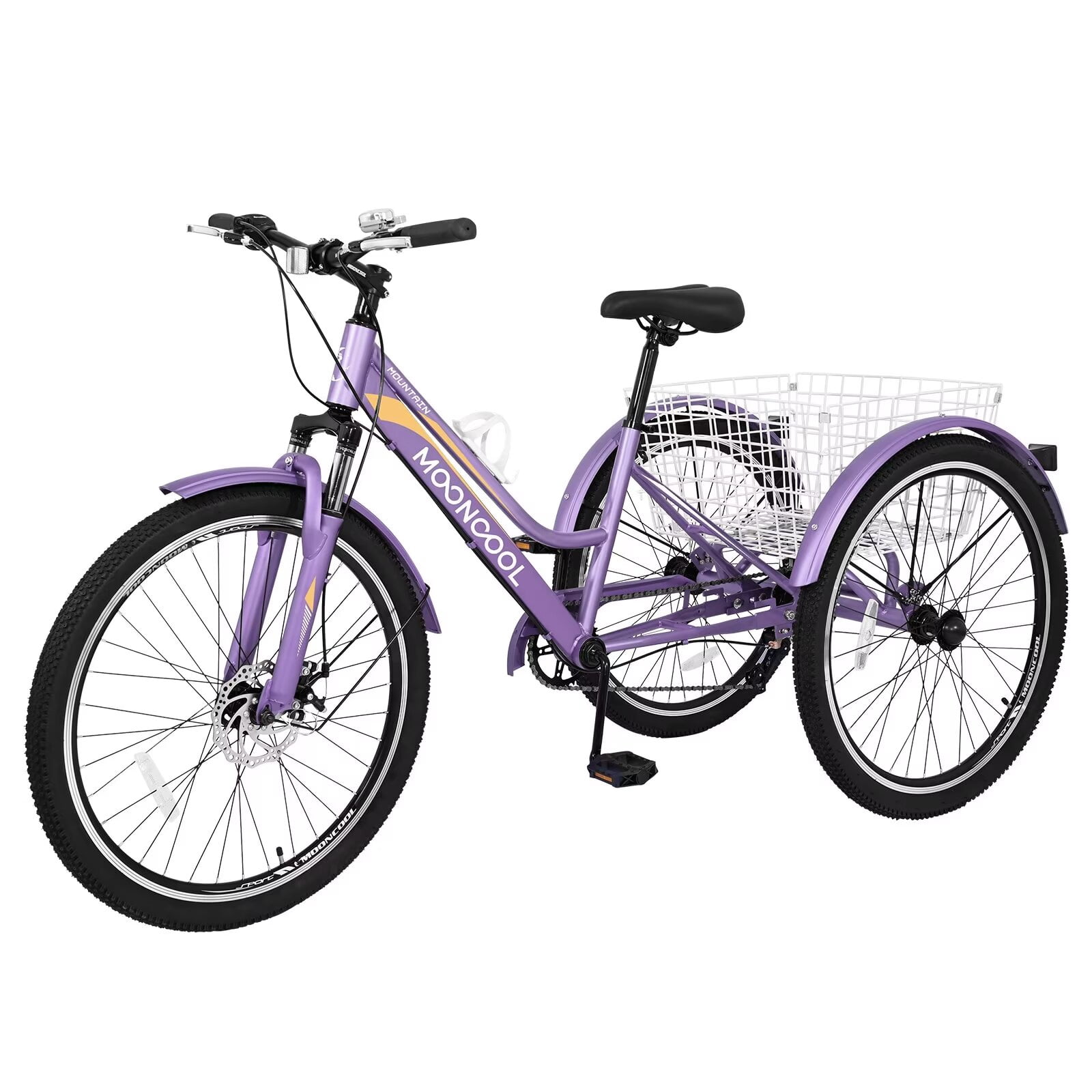 MOPHOTO 24" Mountain Tricycle for Women, 7 Speed Adult Cruiser Trike, Bicycle for Senior, Shopping 3 Wheel Bicycle with Rear Basket