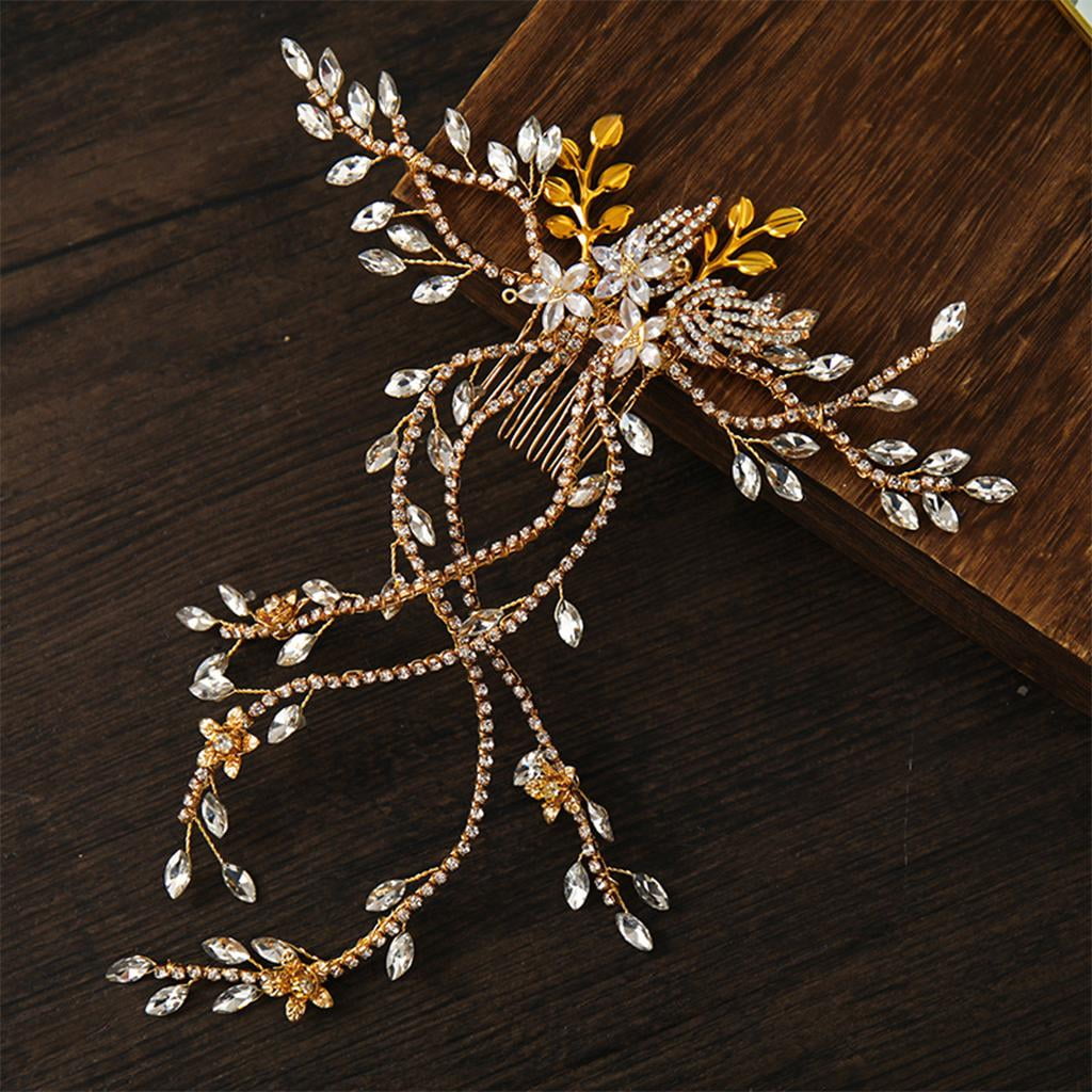 FVDPWYE Rhinestone Hair Comb Bride Wedding Headband Crystal Hair Clip Headpiece Bridal Hair Accessories for Women Golden