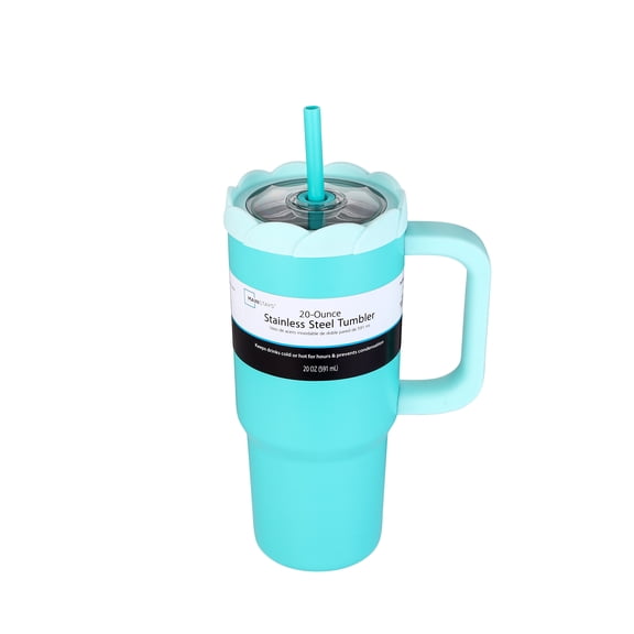Mainstays 20 oz Double Wall Stainless Steel Tumbler with flower lid,Light blue