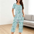 thumbnail image 2 of Wensltd Women Print Two Piece Sleepwear Set Short Sleeve Comfy Capri Pants with Side Pockets for All Season, 2 of 6