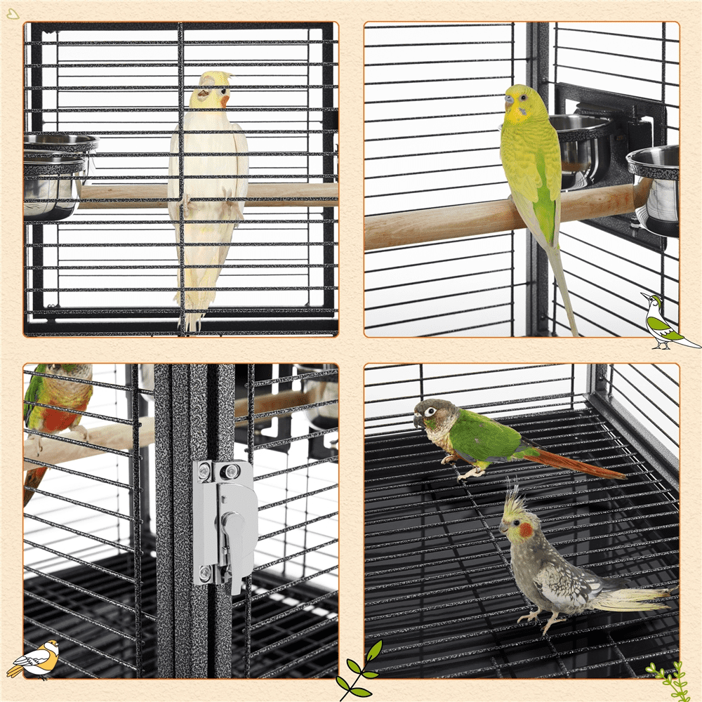 Yaheetech 26'' Wrought Iron Travel Bird Cage Carrier with Handle Perch & 2 Stainless Steel Bowls, Hammered Black