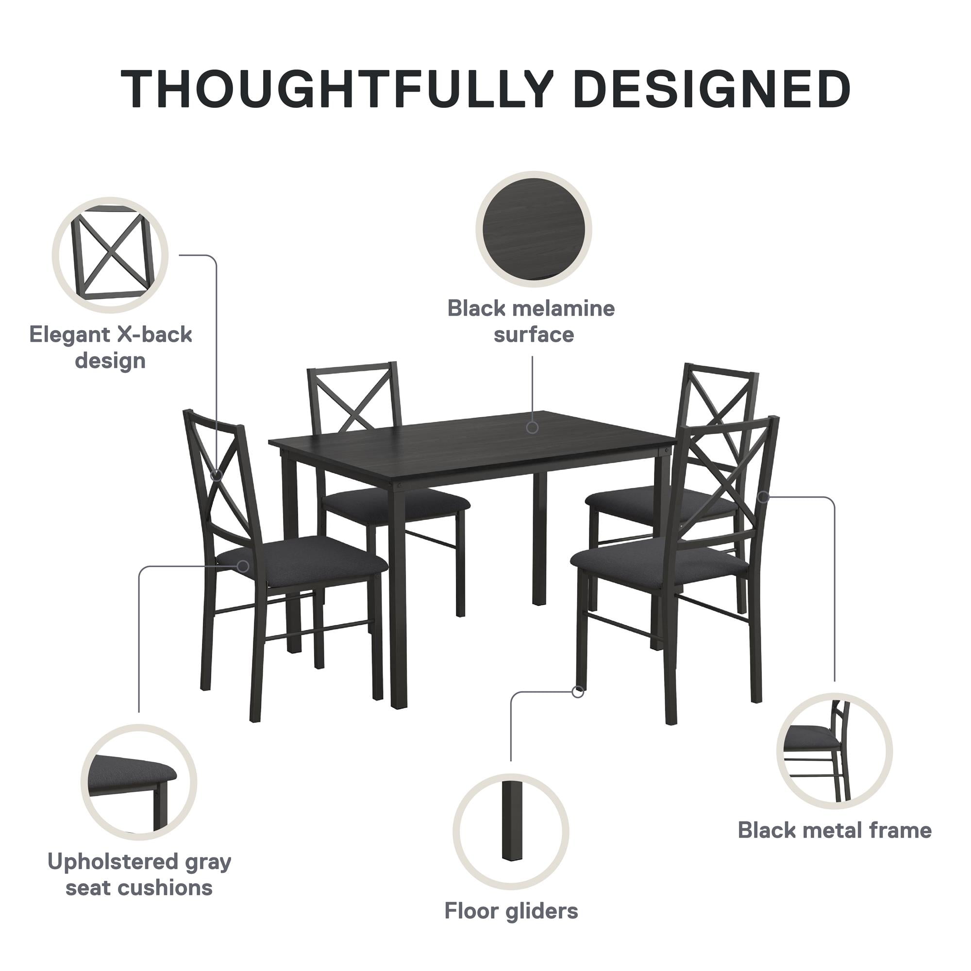 Mainstays 5-Piece Dining Table and Chair Set for 4, Black