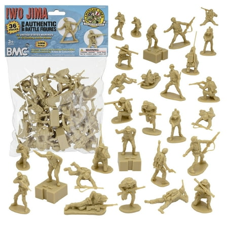 BMC WW2 Iwo Jima US Marines Plastic Army Men - Tan 36pc American Soldier Figures