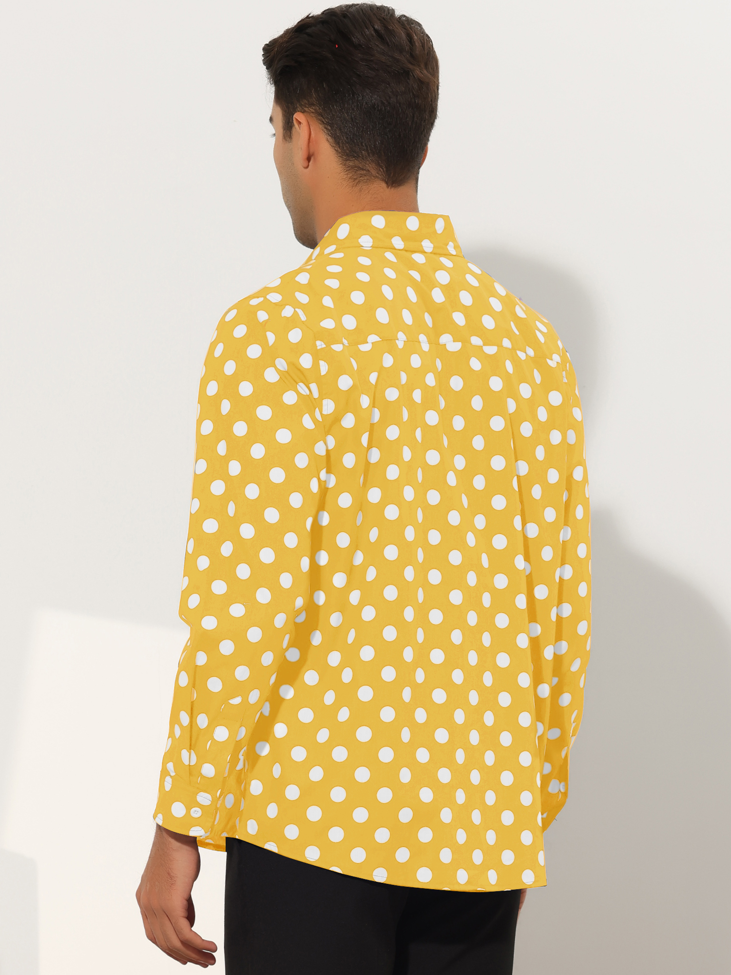 Unique Bargains Men's Polka Dots Dress Shirt Button Down Long Sleeve Casual Shirts L Yellow