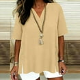 thumbnail image 2 of Tsesme Loose V-Neck T-Shirt for Women Short Sleeve Pullover Tops with Side Button Fashion Hem Split Tees, 2 of 6