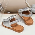 thumbnail image 3 of Girls Sandals Open Toe Bowtie Ankle Strap Flat Beach Shoes Summer Vacation Casual Slip on Flower Girl Dress Shoes Silver 4 Big Kid, 3 of 6