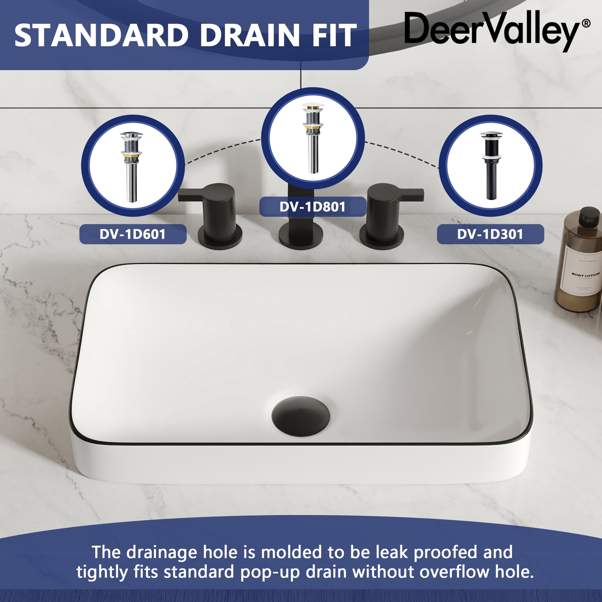DV-1V0235 DeerValley Ally 19'' x 12'' Drop-In Bathroom Sink Semi-Recessed Vessel Sink Rectangular Above Counter Basin