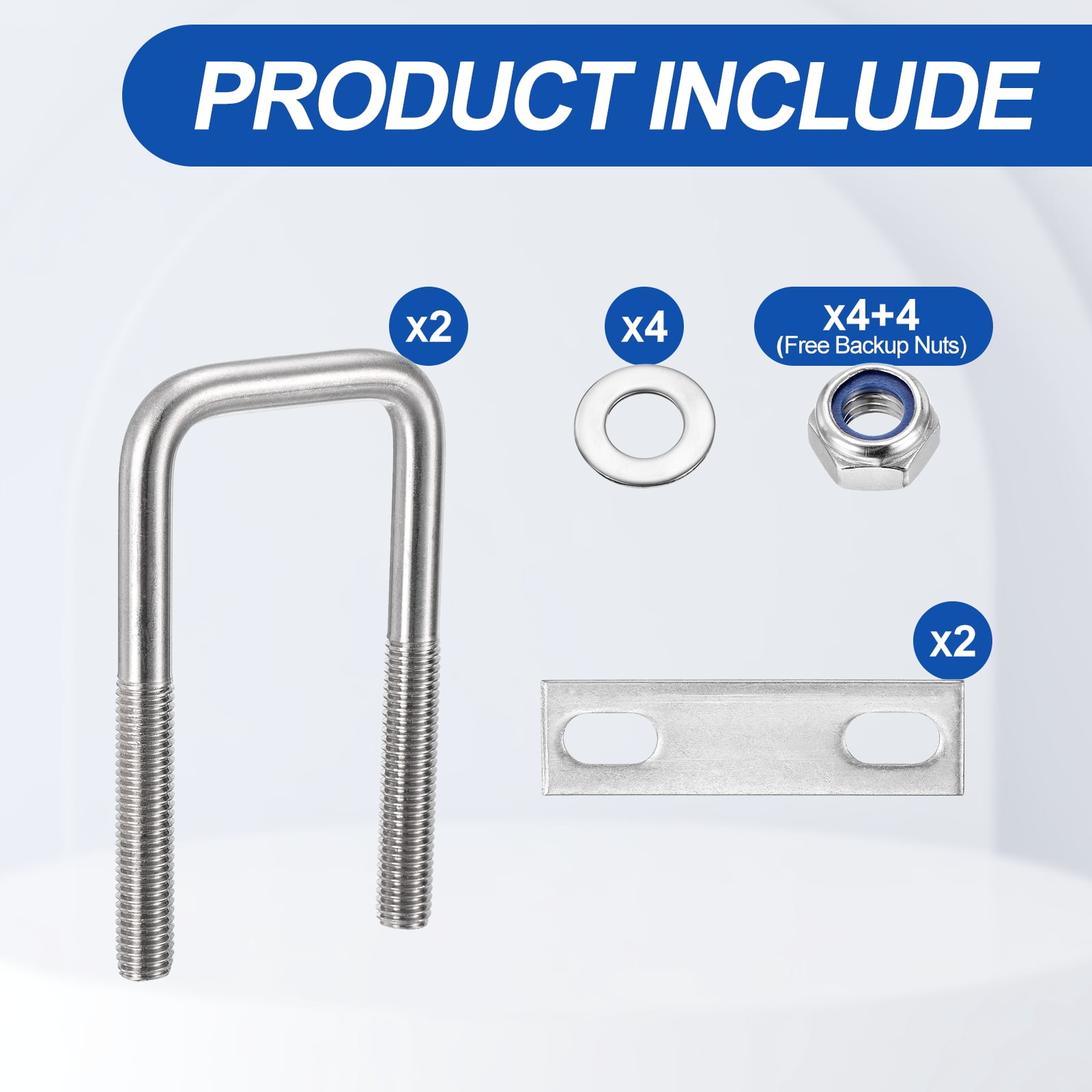 U Bolts 2Set (M10x40x100mm), Square U Bolt Kits 304 Stainless Steel with Nylon Lock Nut Washers Plates - for Construction, Pipe, Trailer, Automotive, Leaf Spring Fastener