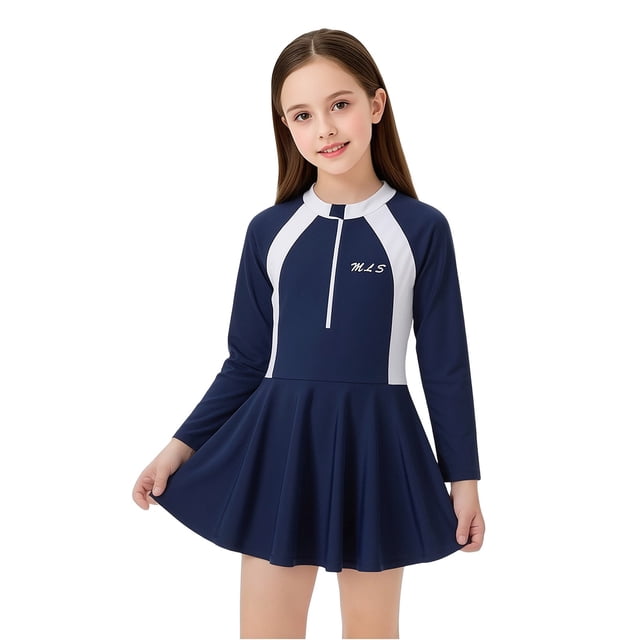 Girl Rash Guard Swimsuit Long Sleeve Sun Protection Flounce Printed Girls Bathing Suit Size 4-5 Years